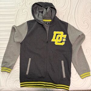 DC Shoes Zip Up Hoodie Charcoal Grey Yellow Colorblock Size L Men